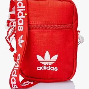 Adidas Red Festival Crossbody Shoulder Bag Adjustable Strap Zip 3 Stripes
